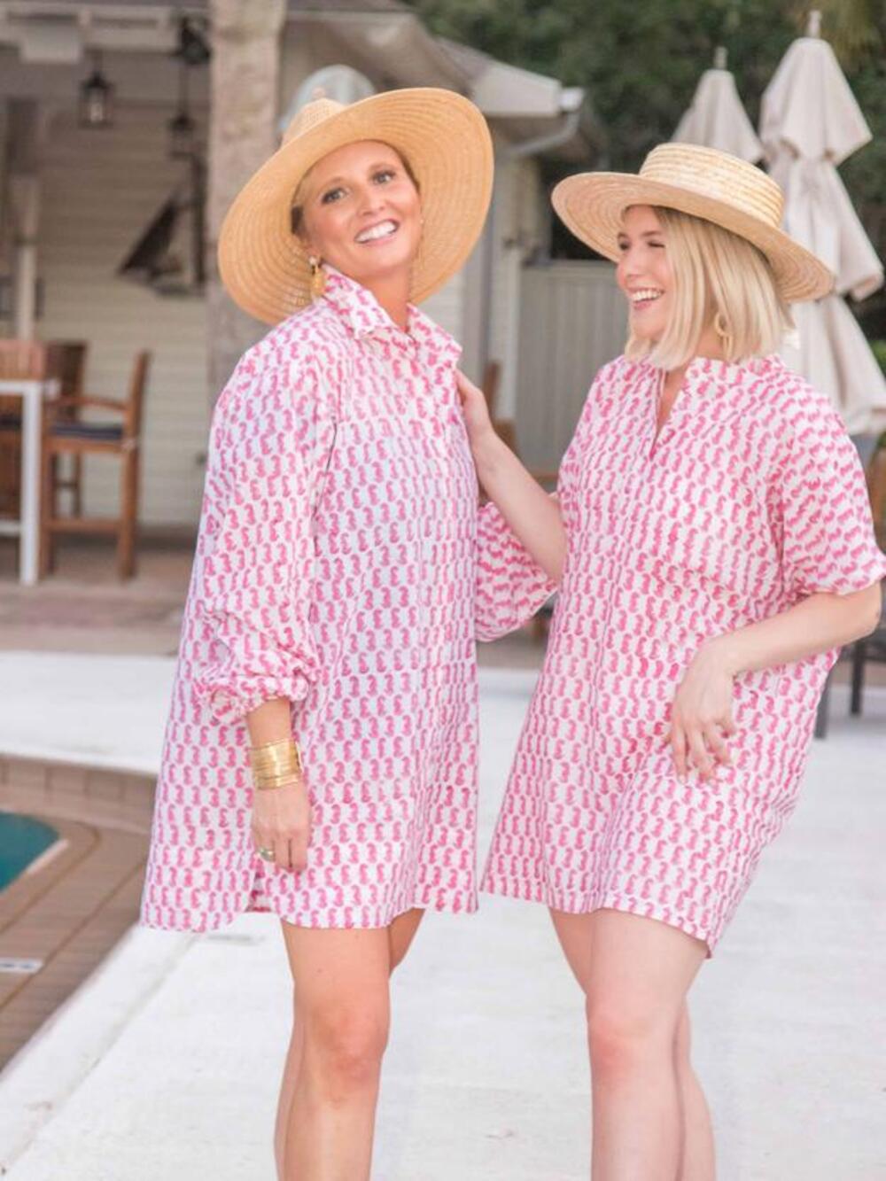 Holly Shae Sea Horse Print Shirt Dress - Pink / White - One Size